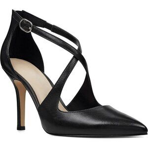 🆕Women Black Pumps High Heels Pointed Toe Crossed Strap Zip up Stilettos Shoes